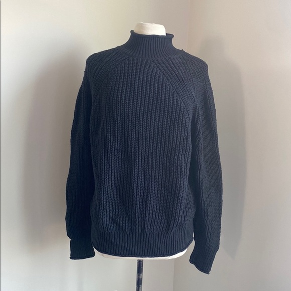 J. CREW Rollneck Knit Sweater Womens Large Black Heavyweight Relaxed Raglan - Picture 1 of 6